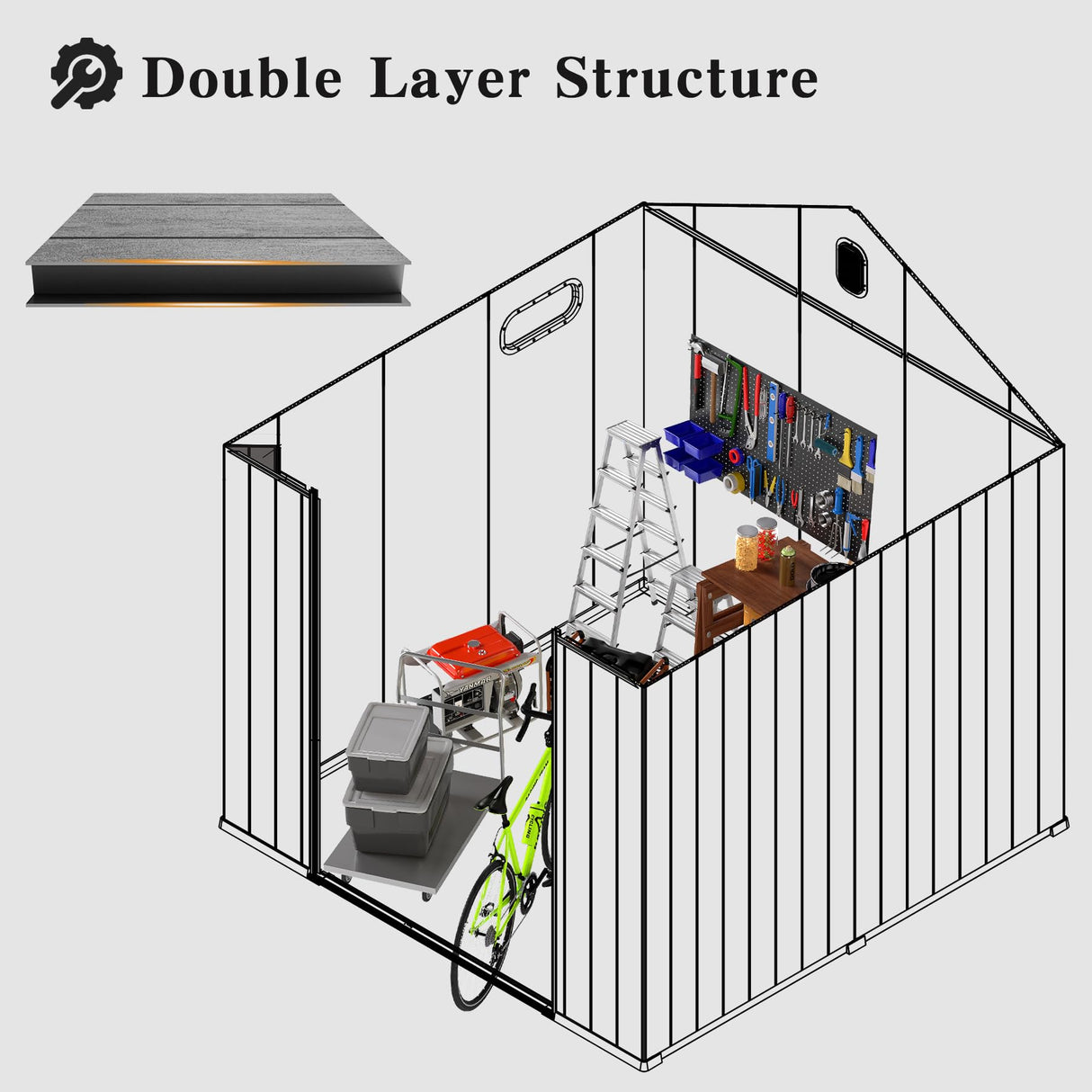 8x6FT Resin Outdoor Storage Shed with Lockable Door