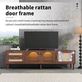 Rattan TV Stand with 3 Cabinets & 2 Drawers