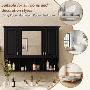Wall Mounted Bathroom Medicine Wall Cabinet With Mirror & Open Shelves