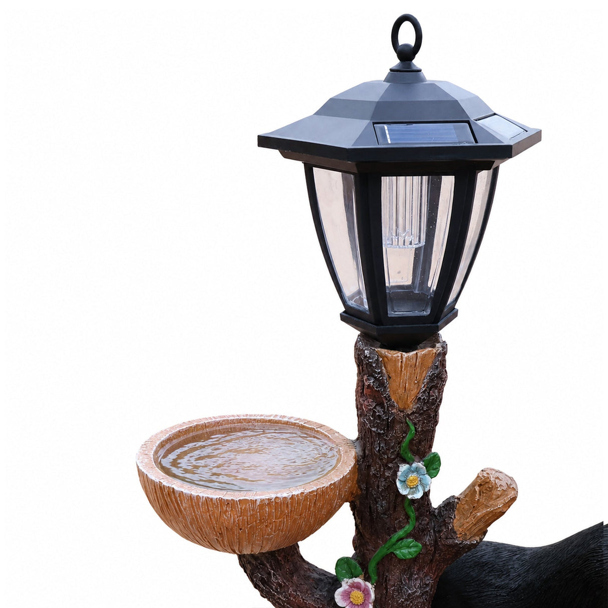 Decorative Standing Black Bear Garden Planter with Solar-Powered Lantern