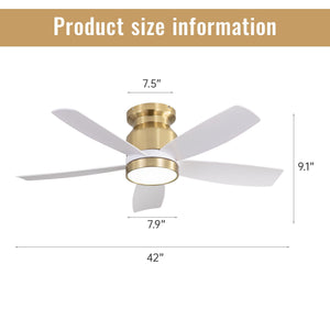 Flush Mount Ceiling Fan with LED Light and Remote Control - White or Black