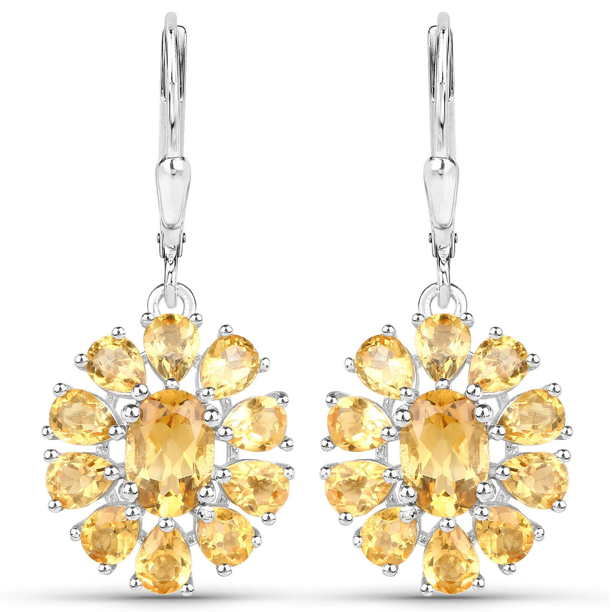 12.24 Carat Genuine Citrine and White Topaz .925 Sterling Silver 3 Piece Jewelry Set (Ring, Earrings, and Pendant w/ Chain)