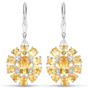 12.24 Carat Genuine Citrine and White Topaz .925 Sterling Silver 3 Piece Jewelry Set (Ring, Earrings, and Pendant w/ Chain)