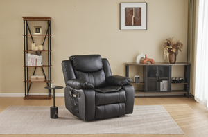 Black Air Leather Recliner Chair with Vibration and Heating - Black