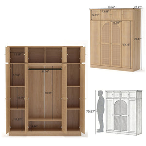 8 Door Armoire Wardrobe with Adjustable Shelves and Hanging Rod - Light Brown or White