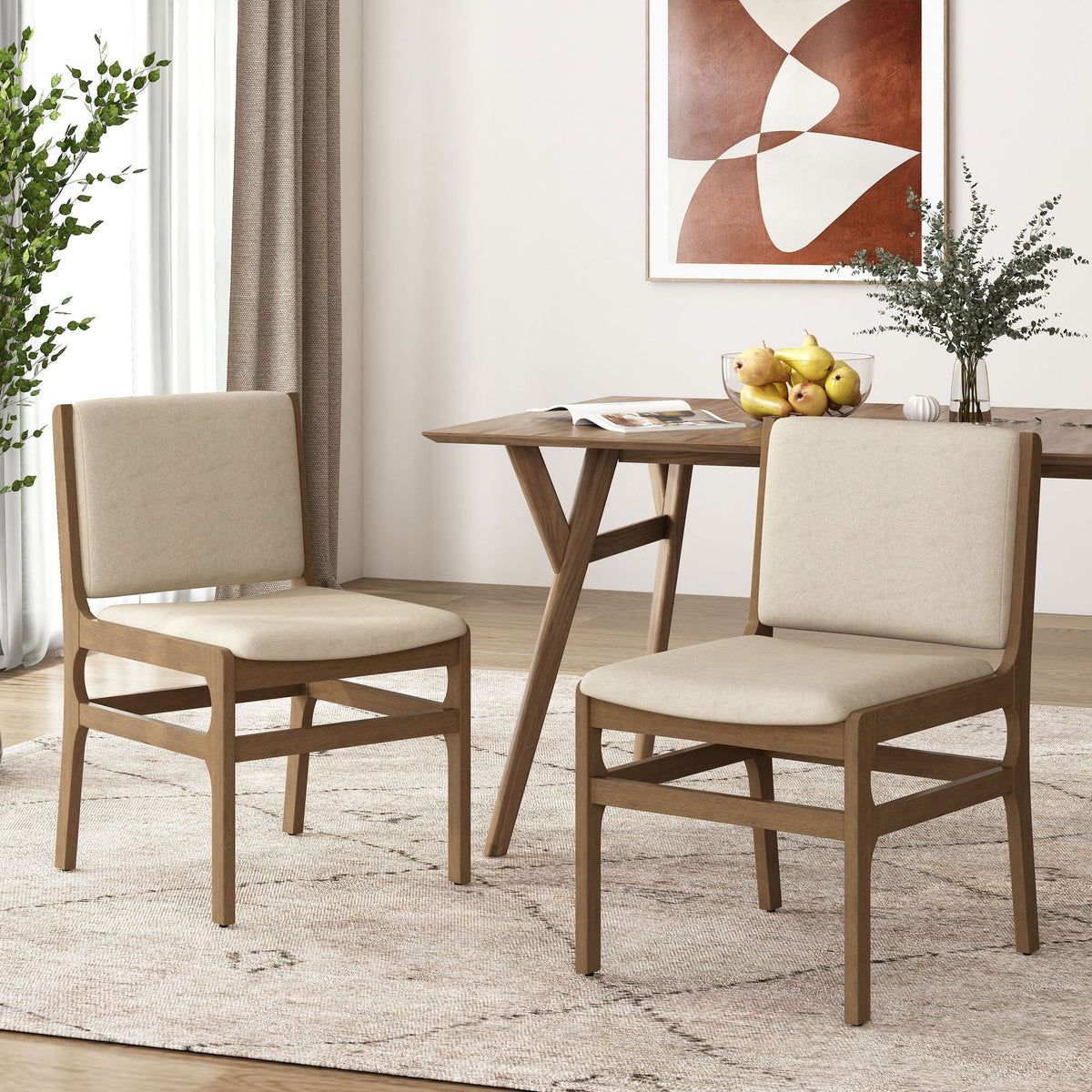 Contemporary Dining Chair Set Upholstered Fabric With Rubberwood Frame