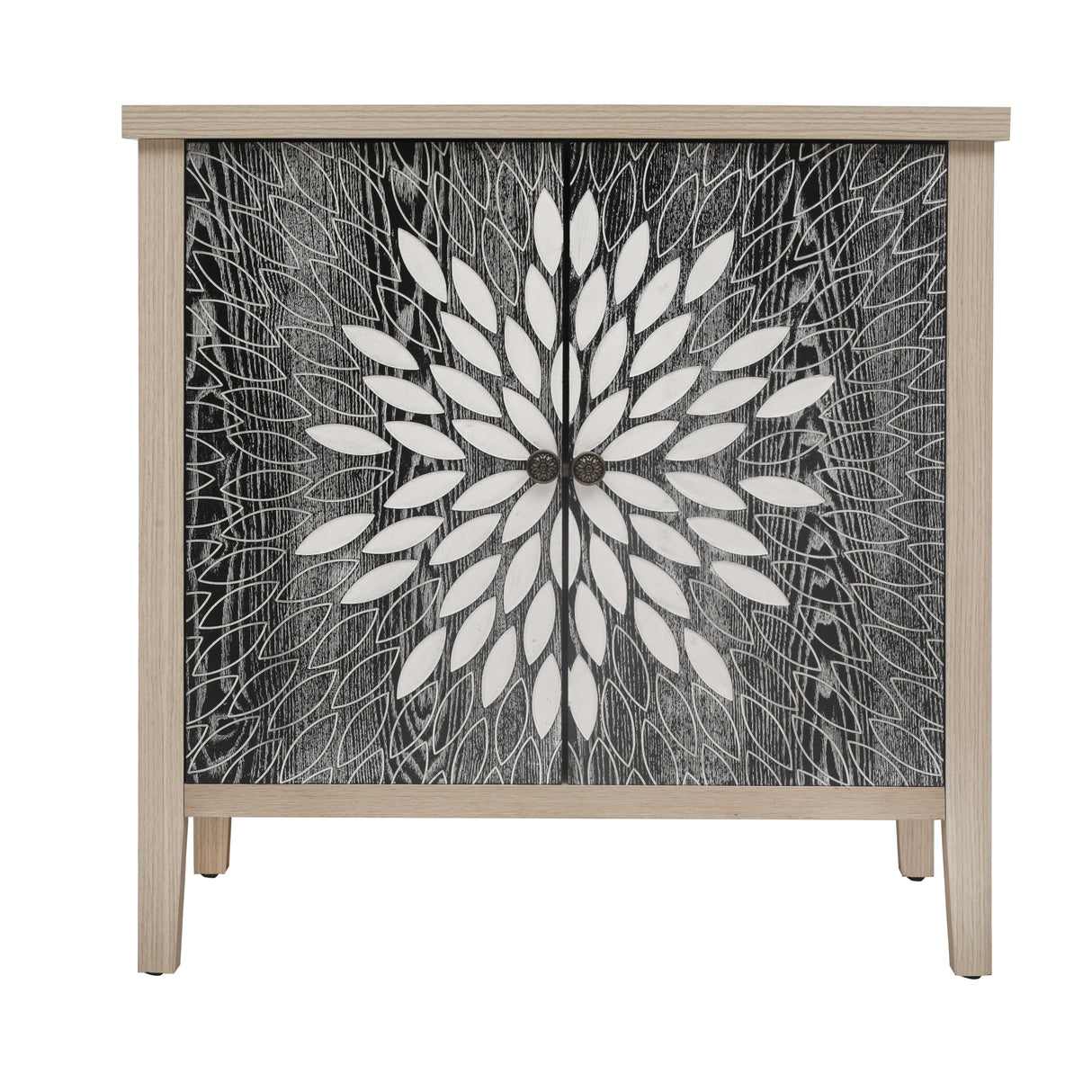 2-Door Carved Storage Cabinet with Adjustable Shelf