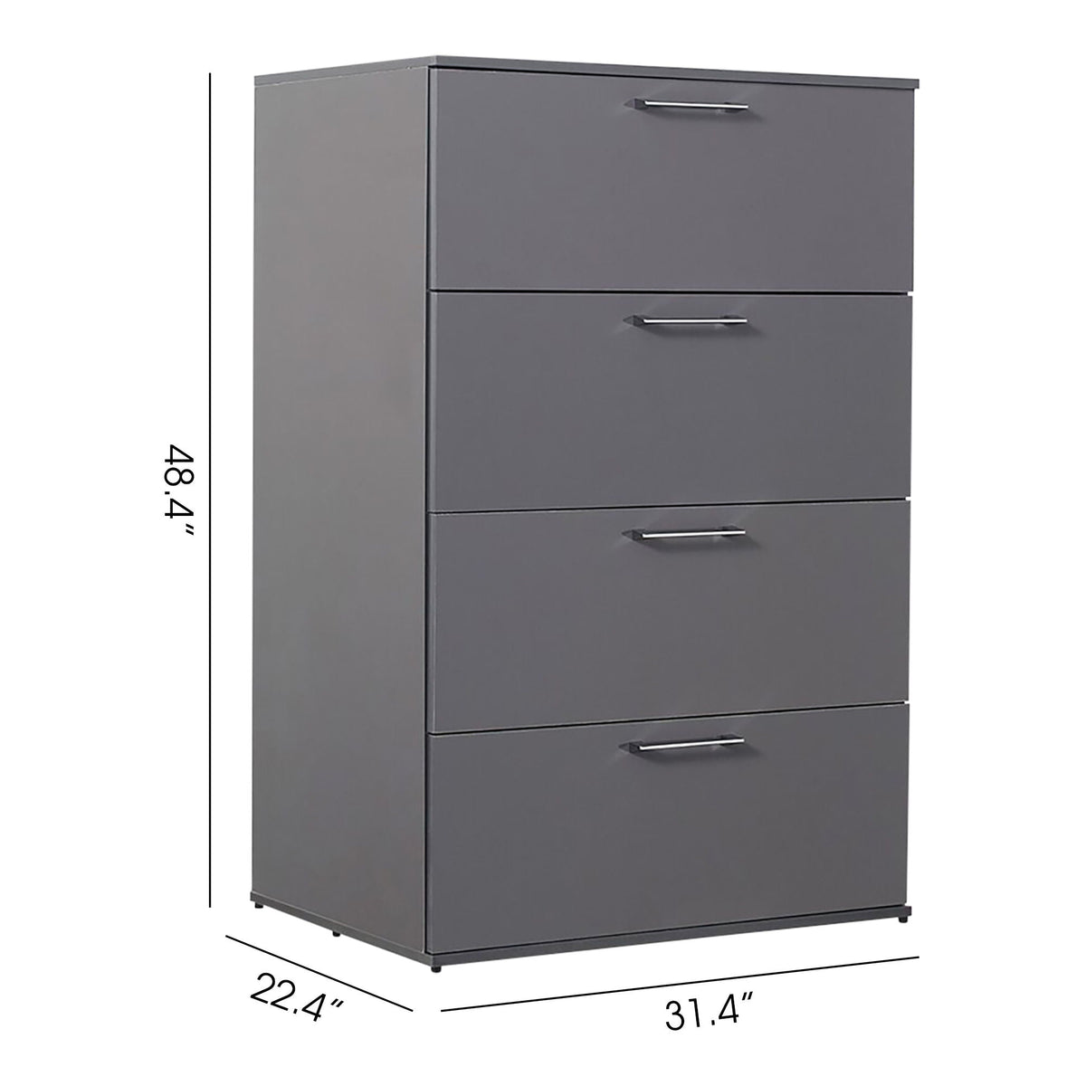 Glossy 4 Drawer Jumbo Chest with Extra Deep Storage - Dark Gray or White