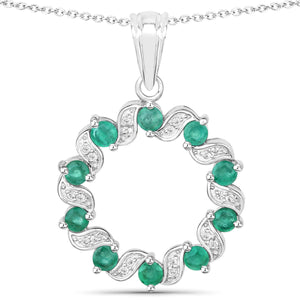 1.10 Carat Genuine Emerald and White Topaz .925 Sterling Silver Pendant