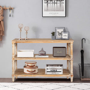 Rustic 3-Tier Console Table with Gothic-Inspired Details