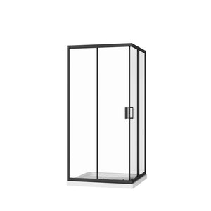 Corner Shower Enclosure with Frameless Pivot Door in Matte Black