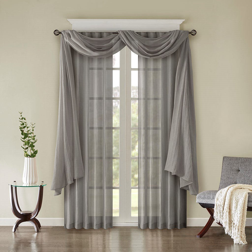 Solid Crushed Curtain Panel Pair (2 Pcs Window Panels) - Grey
