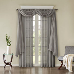 Solid Crushed Curtain Panel Pair with Sheer Texture - Grey