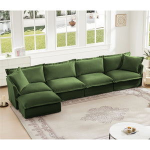 Slipcovered L Shape Sectional Long Sofa Couch - 4 Seater