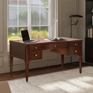 Dauphin Gold Accent 5-Drawer Wood Executive Desk Dark Walnut Ash Wood & Veneer