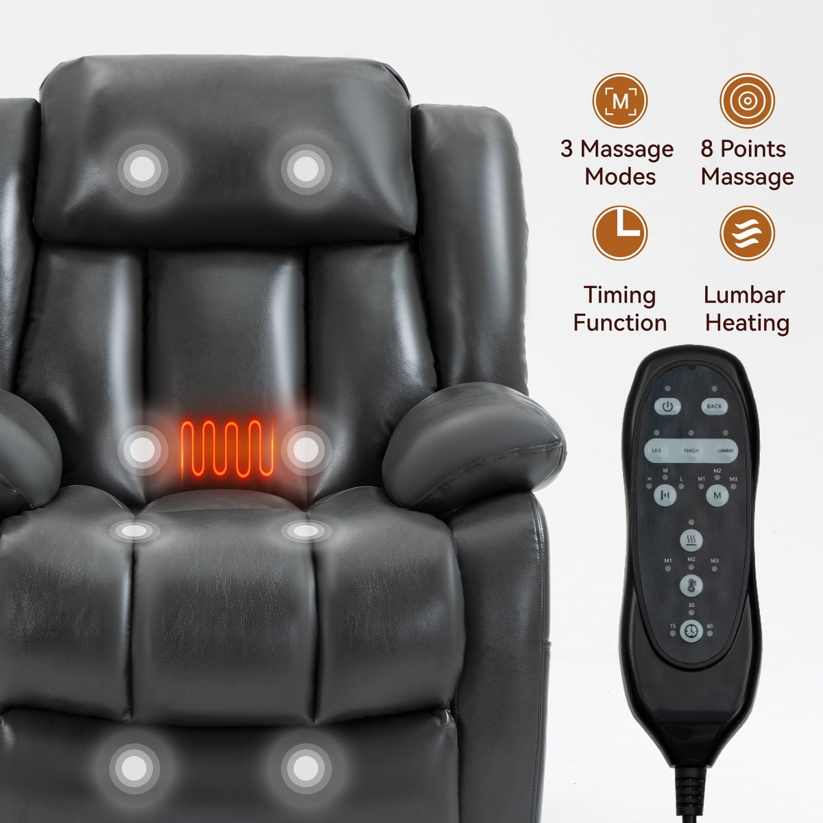 Dual Motor Electric Recliner Chair with Massage and Heat - Leatheraire