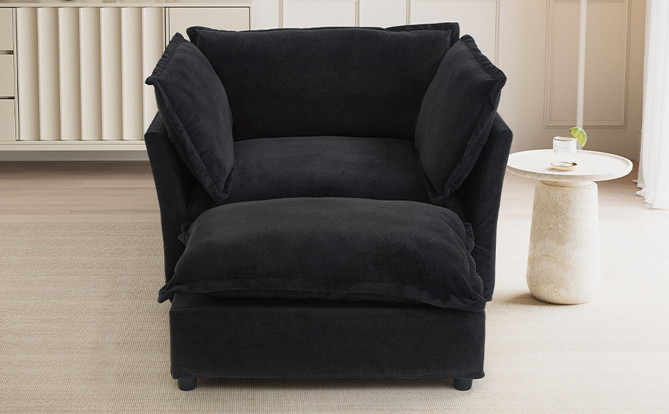 Modern Armchair Sofa 47" Cozy Upholstered Sofa Chair with Movable Ottoman