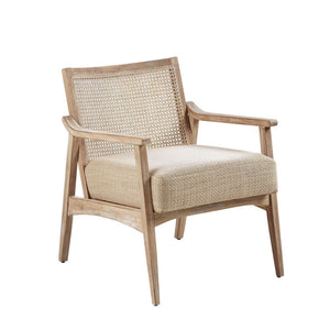 Chair With Cane Inset Back And Upholstered Seat - Light Brown