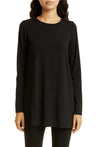 Eileen Fisher Crewneck Long Sleeve Tunic Top in Black, Size X-Large