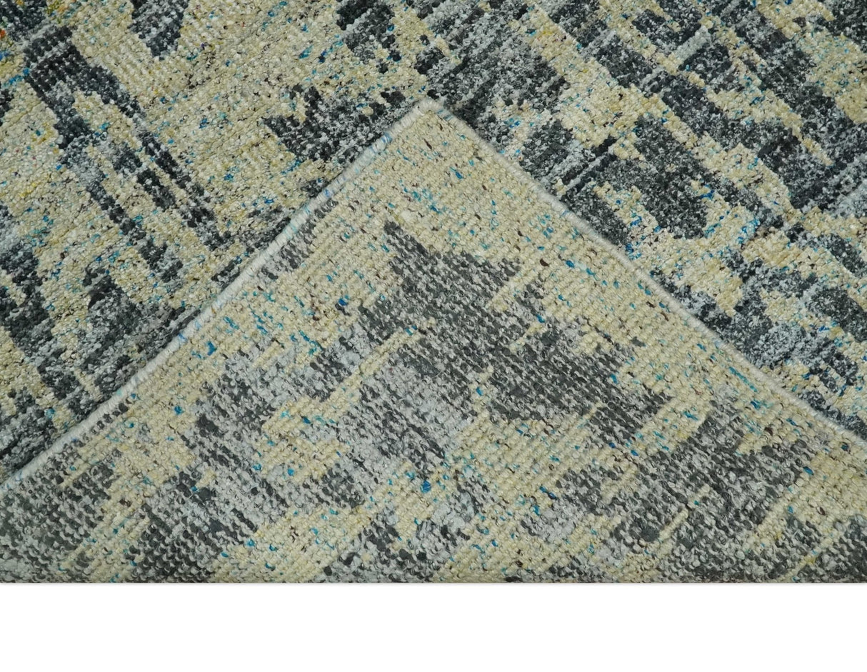 4.5x6.5 Hand Knotted Beige and Charcoal Modern Abstract  Recycled Silk Area Rug