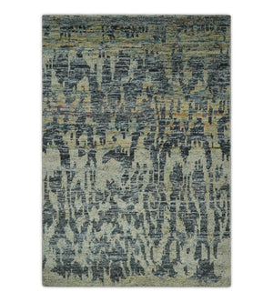 4.5x6.5 Hand Knotted Beige and Charcoal Modern Abstract  Recycled Silk Area Rug