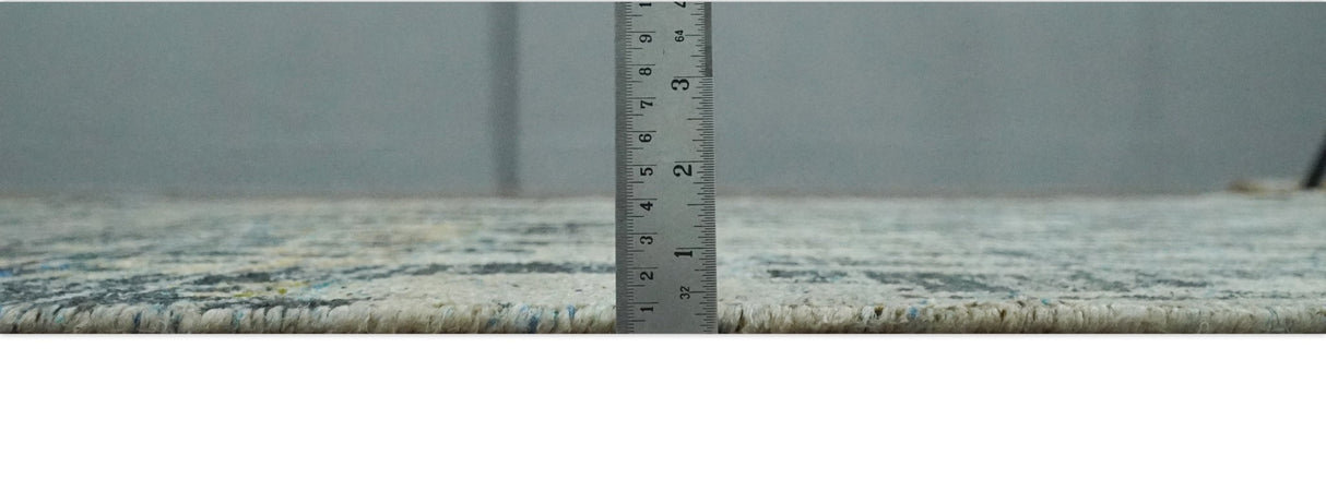 4.5x6.5 Hand Knotted Beige and Charcoal Modern Abstract  Recycled Silk Area Rug