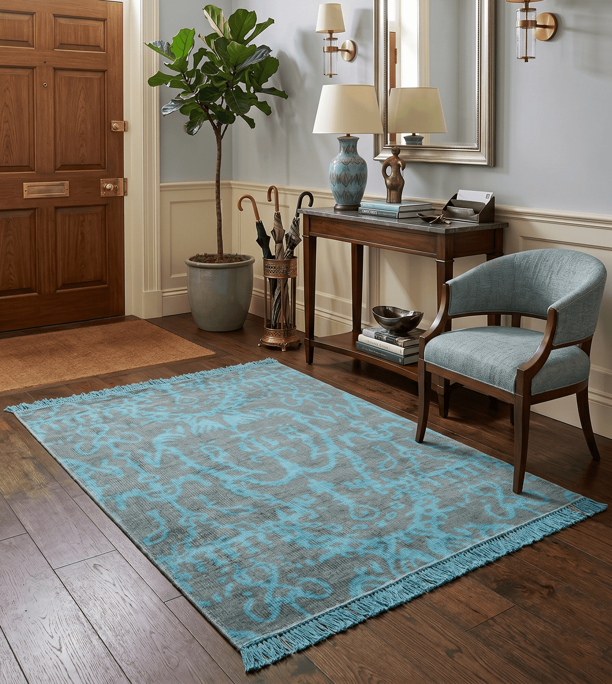 4.5x6.5 Hand Knotted Blue and Brown Modern Persian Style  Art Silk Area Rug