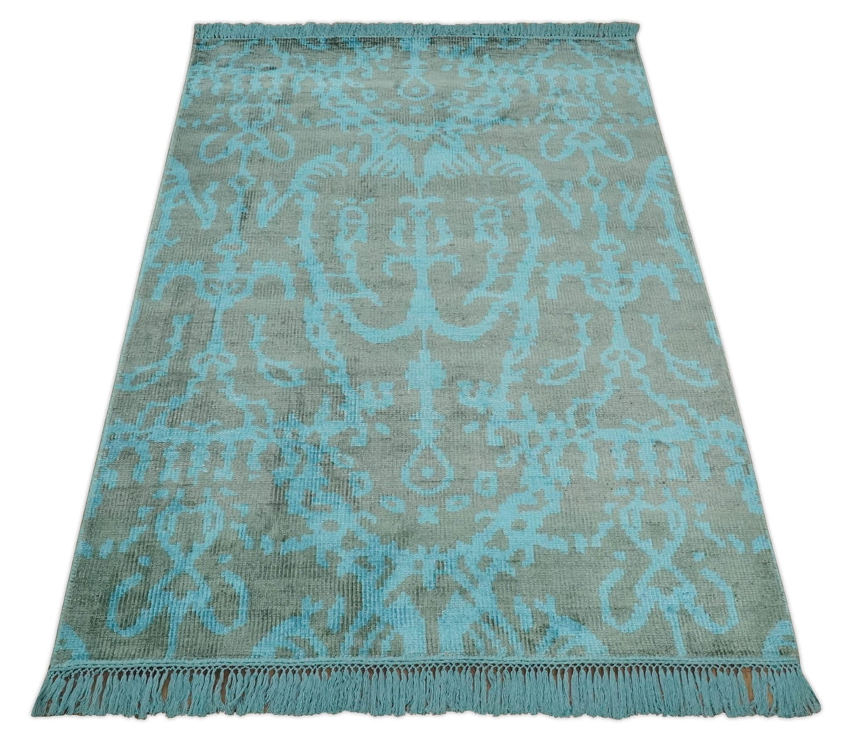 4.5x6.5 Hand Knotted Blue and Brown Modern Persian Style  Art Silk Area Rug