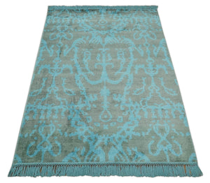 4.5x6.5 Hand Knotted Blue and Brown Modern Persian Style  Art Silk Area Rug