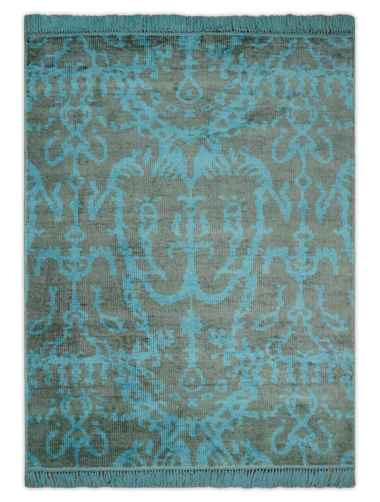4.5x6.5 Hand Knotted Blue and Brown Modern Persian Style  Art Silk Area Rug