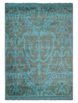 4.5x6.5 Hand Knotted Blue and Brown Modern Persian Style  Art Silk Area Rug