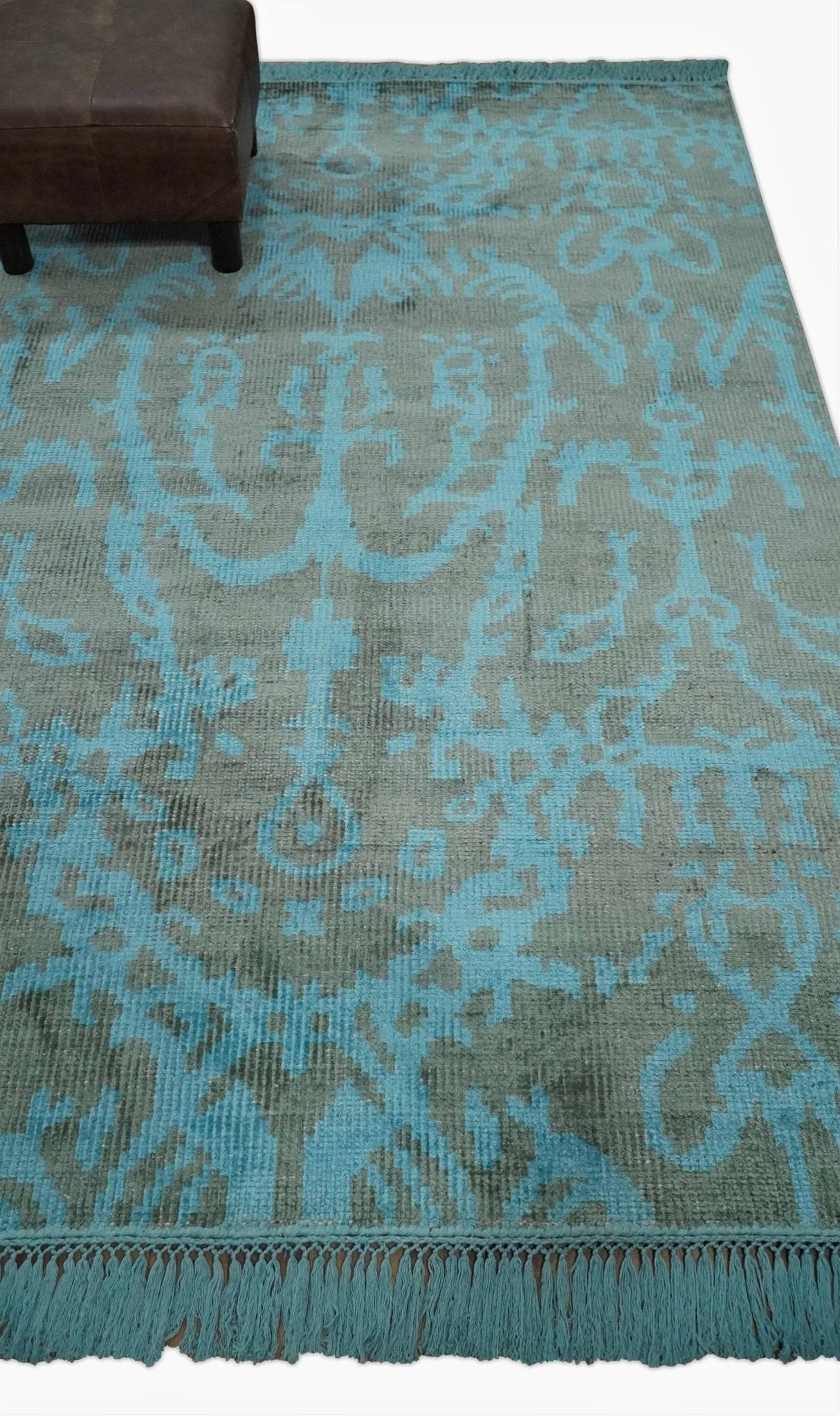 4.5x6.5 Hand Knotted Blue and Brown Modern Persian Style  Art Silk Area Rug