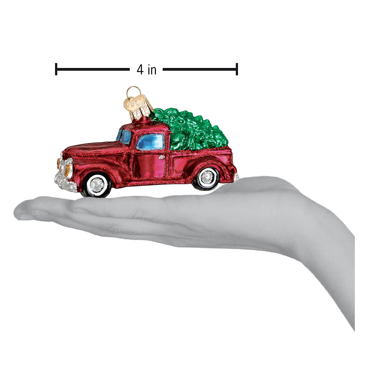 Old Truck With Tree Glass Ornament