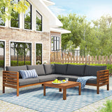GO Wood Structure Outdoor Sofa Set with Gray Cushions