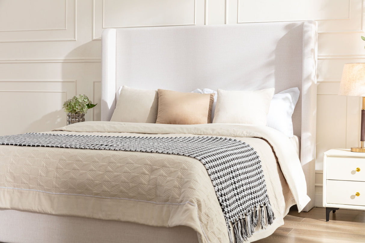 Harper upholstered bed, 54" headboard, textured ivory canvas