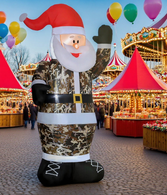 Camouflage Santa Claus Inflatable Christmas Decoration with LED Lights - Outdoor
