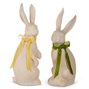 14.5" CONCRETE LOOK RABBIT WITH BOW