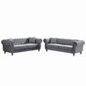 Chesterfield Upholstery Fabric Sofa With Roll Armrest & Nailhead, Mid Century Modern 3 And 3 Seater Couch