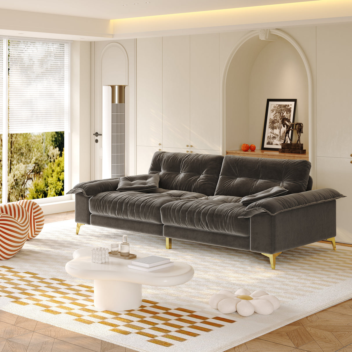 104.7" Modern 4-Seater Cloud Sofa with Wide Flip Armrests
