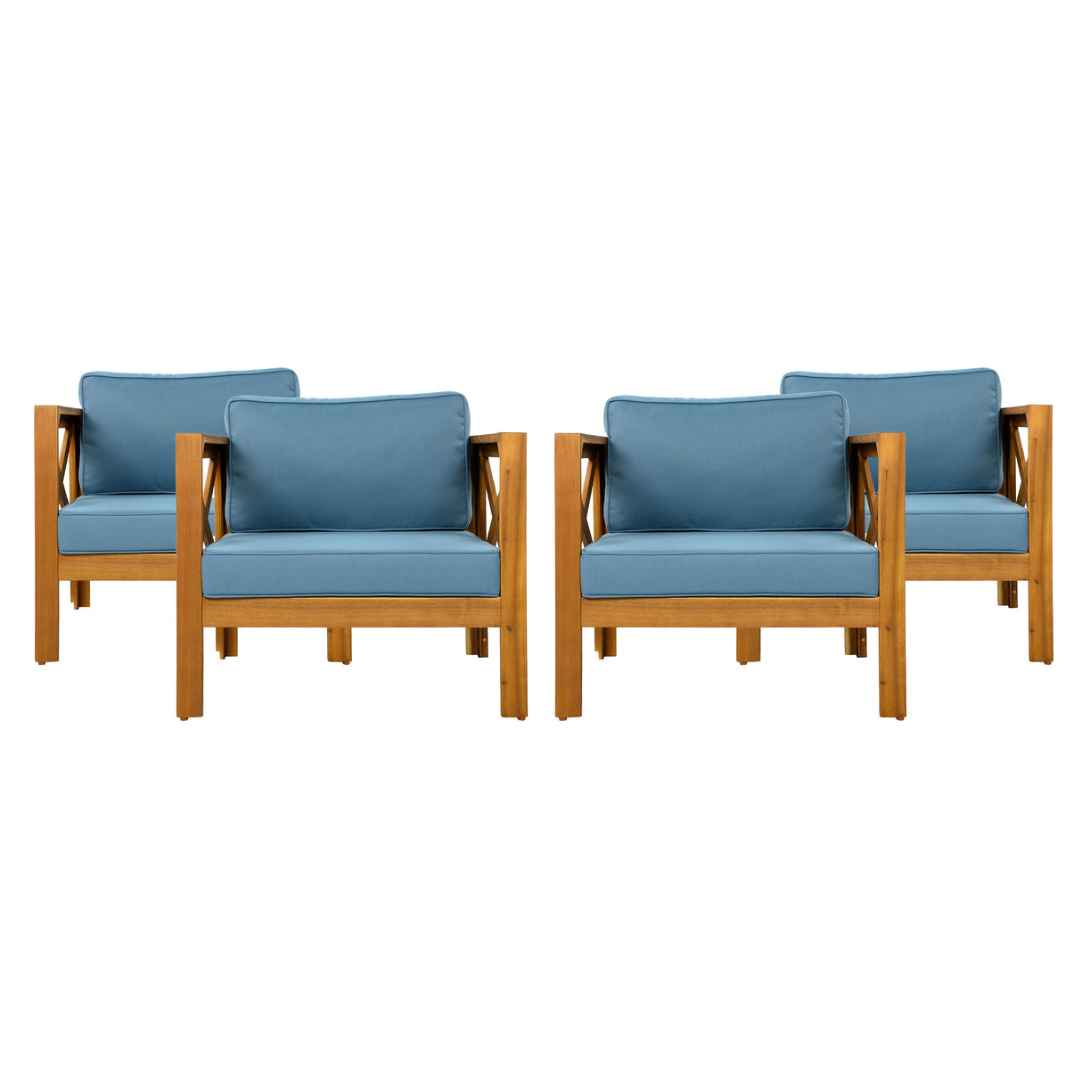 Outdoor Acacia Wood Club Wooden Armchair Set of 4