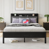 Queen Size Bed Frame with Storage Headboard and Charging Station