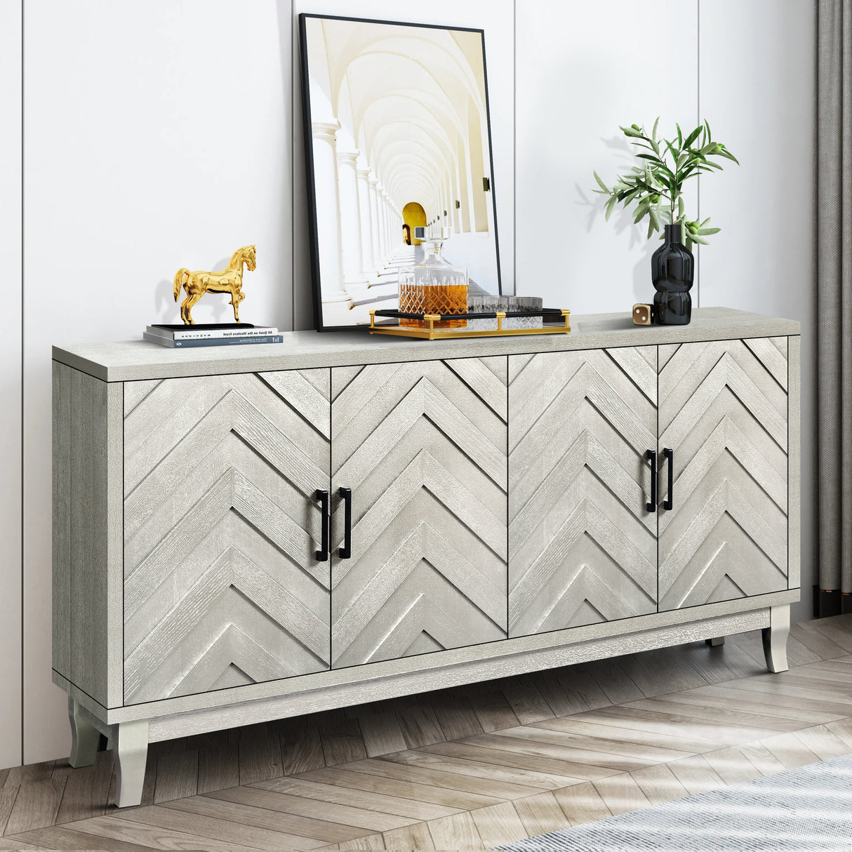 Chevron 4-Door Sideboard Cabinet