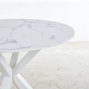 Cross Leg Dining Table With Round Top, For 4 - 6 People - White