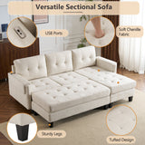 The Ashely Reversible Chenille Sectional Sofa with USB Charging Ports and Convertible Ottoman