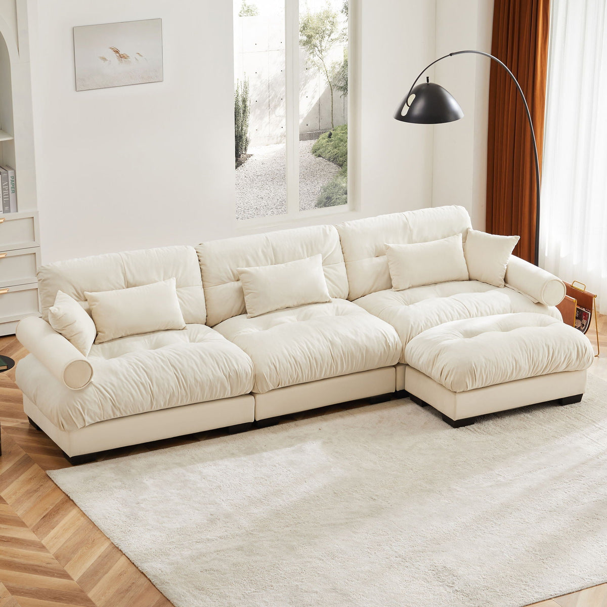Oversized Modular Sectional Sofa with Movable Ottoman - Fabric, Multiple Colors