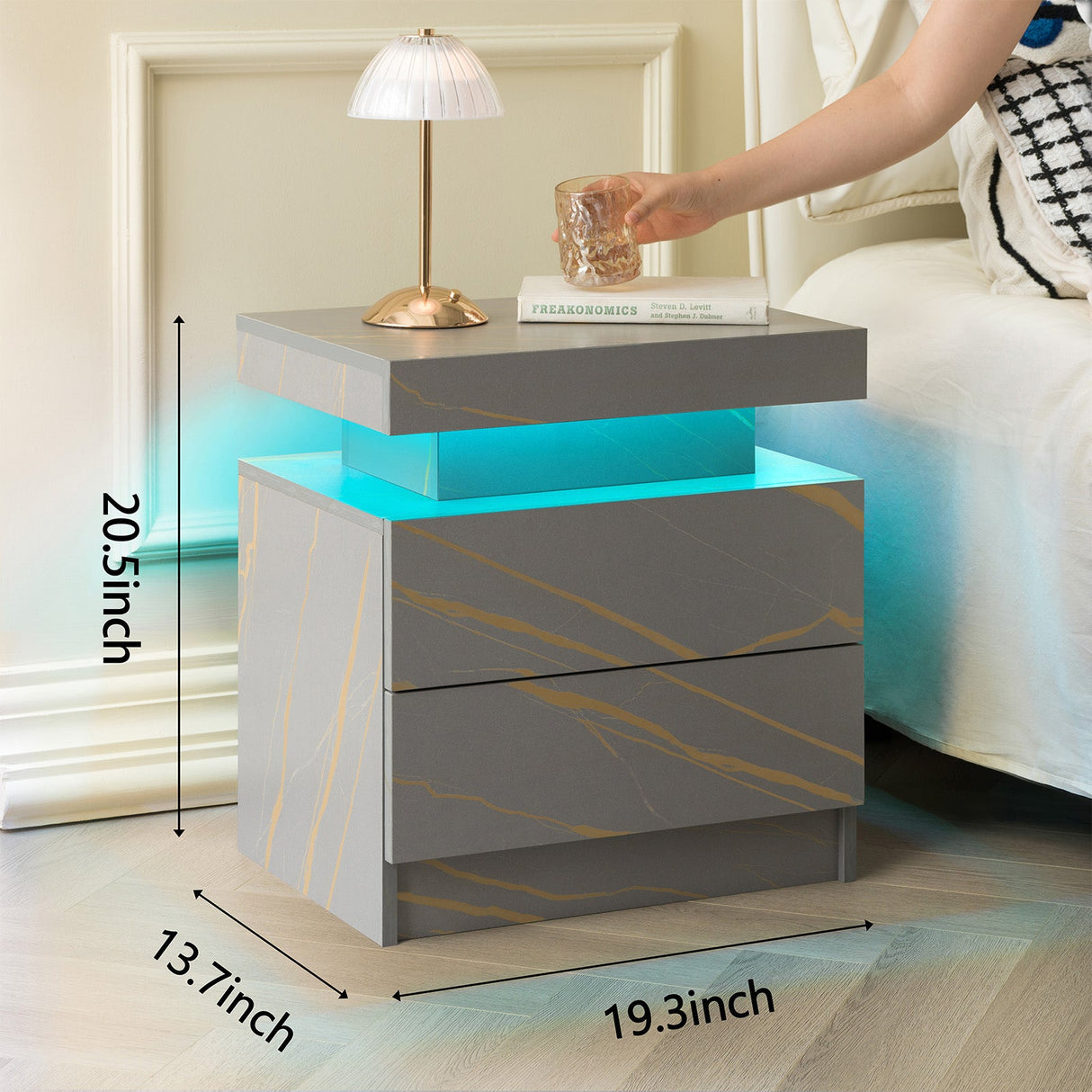 Modern LED Bedside Table with Two Drawers
