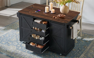 K&K 72" Farmhouse Kitchen Island with Fridge Storage Space & Power Outlet