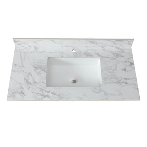 Elegant Bathroom Vanity Top With Rectangular Ceramic Sink And Backsplash