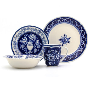 16 Piece Hand-Painted Blue Garden Dinnerware Set