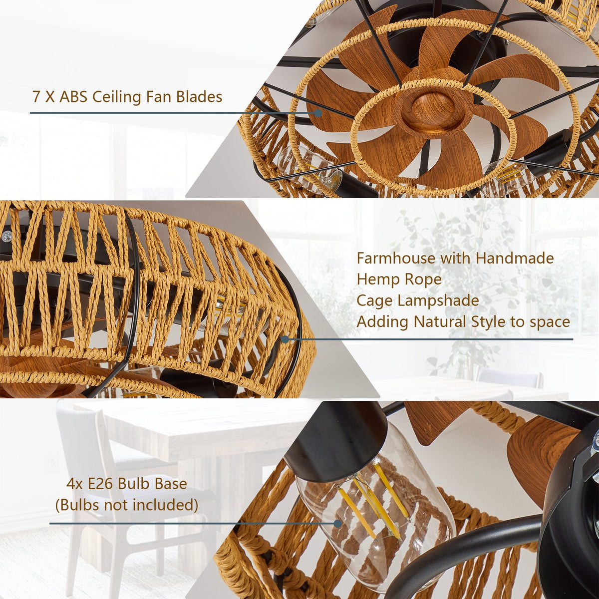 19" Caged Ceiling Fan with Light and Remote - Black